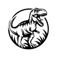 Black and White TRex Silhouette Roaring with Sharp Teeth in a Circular © Shipon