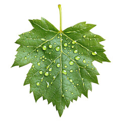 Fresh Green Leaf with Water Drops on White Background