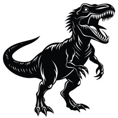 Tyrannosaurus Rex Silhouette, Black Isolated Trex with Open Mouth and Sharp Teeth