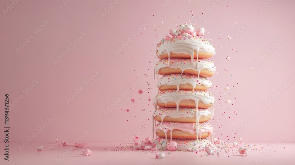 Aufkleber a creative composition of a donut tower stacked high, with sprinkles and icing dripping down the sid