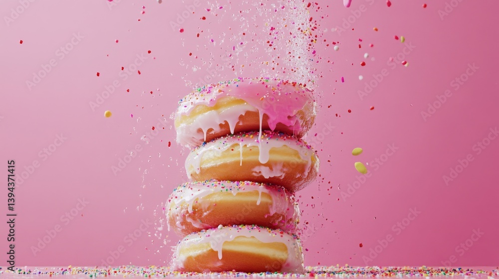 Aufkleber a creative composition of a donut tower stacked high, with sprinkles and icing dripping down the sid