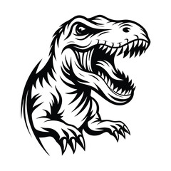 Black and White TRex Roaring, Dinosaur with Sharp Teeth, Detailed Silhouette, Predator © Shipon