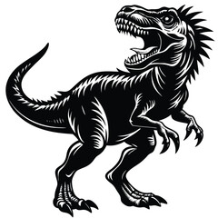 Bold Silhouette of a Walking Tyrannosaurus Rex with Open Mouth and Sharp Teeth