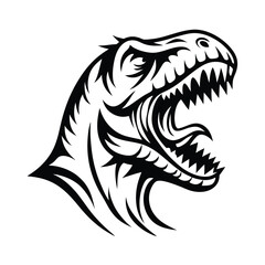 Roaring TRex Dinosaur Head in Black and White Line Art Isolated on White Background © Shipon
