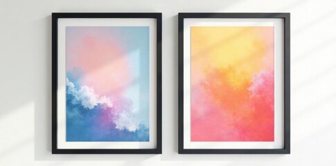 Fototapeta premium Two simple black frames on white Minimalist design , set, display