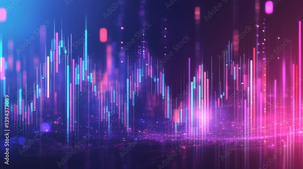 Poster a digital display of stock prices and trading volume on a large screen, emphasizing the intensity an