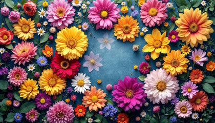 Fototapeta premium Colourful flowers on blank background image. Flowers on blank space for text image template