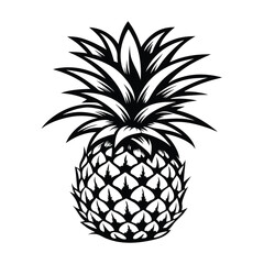 Stylish Black and White Pineapple with Intricate Leaf Detail Isolated Tropical Fruit