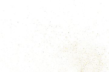 Gold texture pattern on transparent background. Old paper surface. Light golden confetti. Yellow Illustration backdrop. PNG design element.