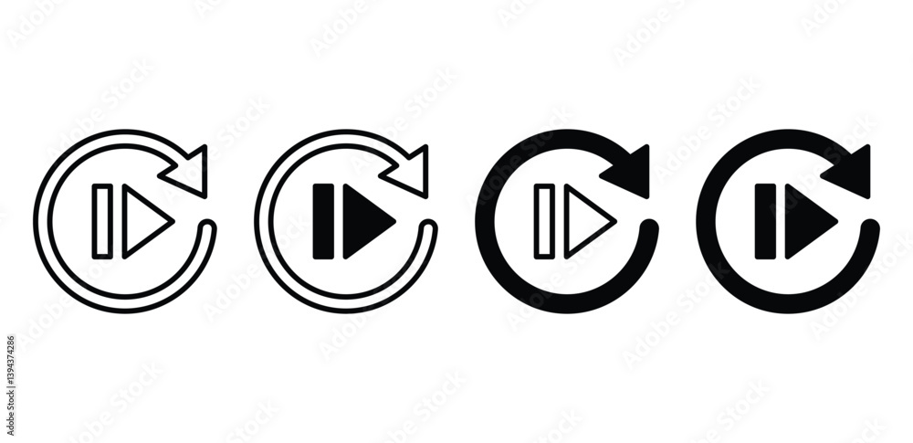 Poster circular replay icons set play and pause symbols with arrows vector design illustration