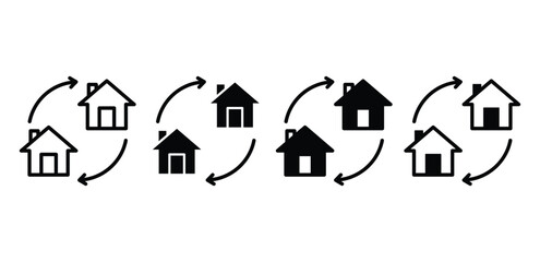 House Relocation Icons with Circular Arrows Black and White Color Vector Design
