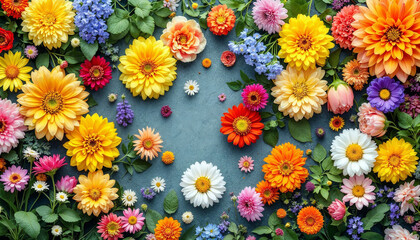 Colourful flowers on blank background image. Flowers on blank space for text image template