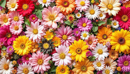Fototapeta premium Colourful flowers on blank background image. Flowers on blank space for text image template