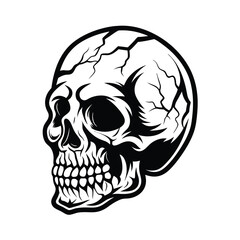 Cracked Skull Monochrome Outline, Halloween, Death, Horror, Isolated