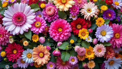 Fototapeta premium Colourful flowers on blank background image. Flowers on blank space for text image template