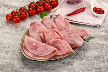 Sliced pork ham sausages slices