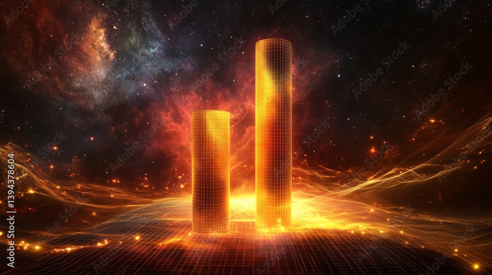 Leinwandbilder a futuristic d bar graph with digital effects, showing bars rising from a glowing grid, set against 
