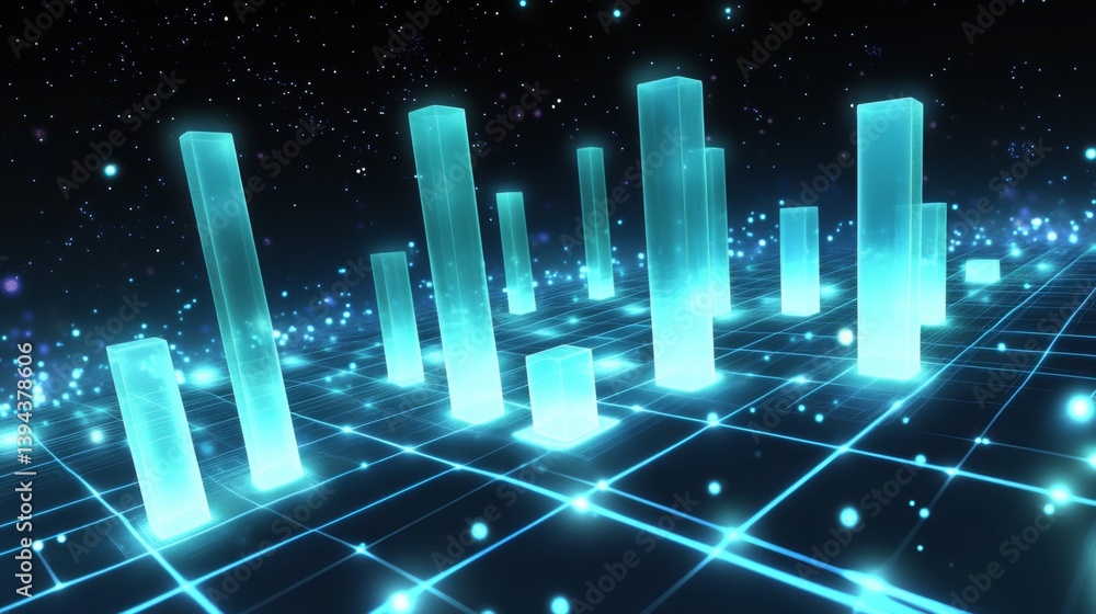 Leinwandbilder a futuristic d bar graph with digital effects, showing bars rising from a glowing grid, set against 