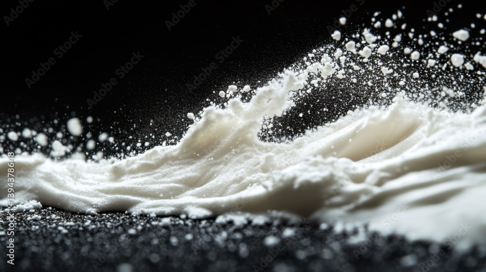 Poster a dynamic splash of cream or liquid against a dark background, creating a striking visual contrast a
