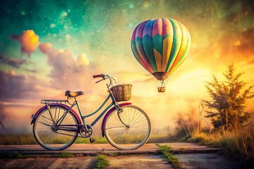 Fototapeta premium A Whimsical Vintage Bicycle and Balloon Adventure A RetroInspired Stock Photo for Creative Projects