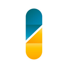 modern capsule-shaped logo split diagonally into teal and yellow sections, symbolizing innovation, balance, or healthcare with a sleek design