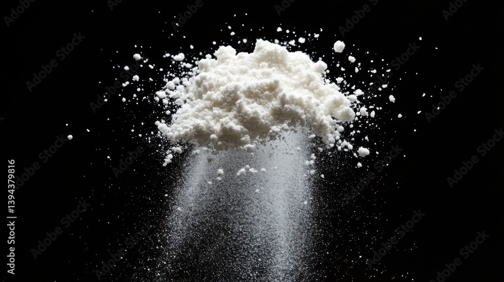 Poster a cloud of white powder is suspended in the air against a dark background, creating an ethereal and 
