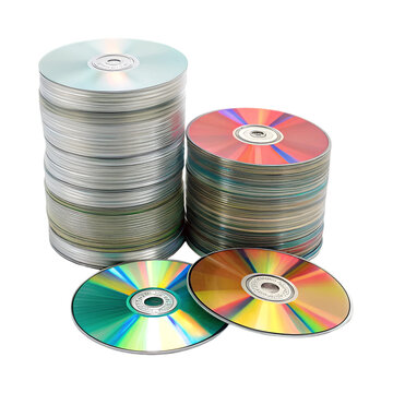 Cd or dvd disc pile isolated on white background