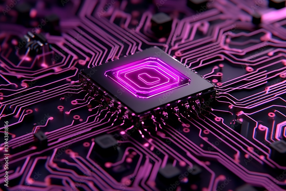 Aufkleber a glowing purple computer processor with intricate circuit board detail
