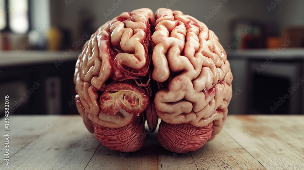 Aufkleber a high-resolution image of a human brain dissected to reveal its internal structures, including the 