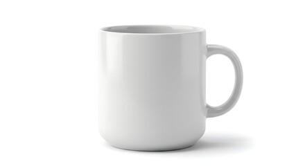 A pristine white mug, a blank canvas ready for your design, sits invitingly against a bright white backdrop.