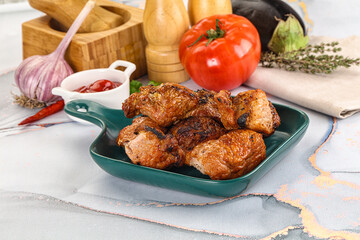 Grilled pork neck meat shashlik