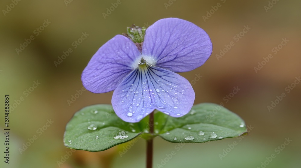 Poster a macro perspective of a violet flower with dew-covered petals, showcasing the intricate textures an