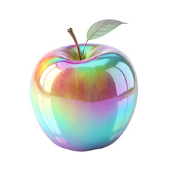 3d iridescent material apple isolated on white background