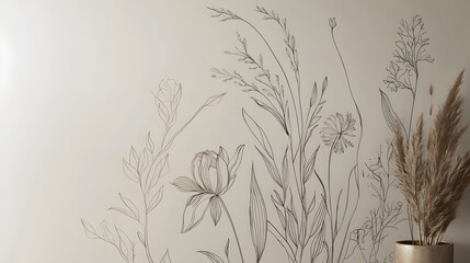 Minimalist floral wall art design with line drawings and neutral vibes for modern interior decor