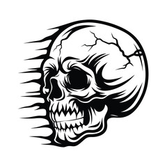 Stylized Black Skull with Dynamic Lines on White Background, Isolated, Monochrome Art