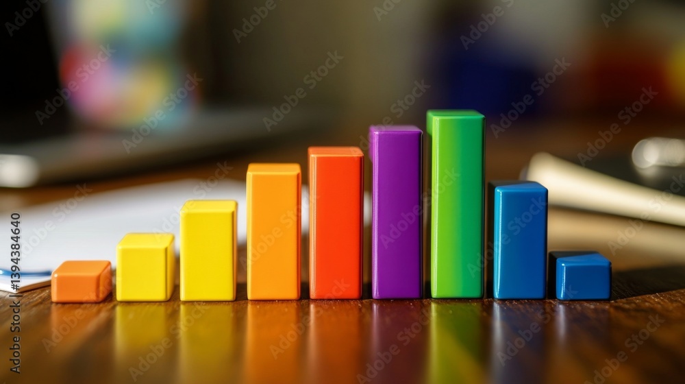Fototapete a minimalistic business bar graph with solid-colored bars arranged in ascending order, displayed on 