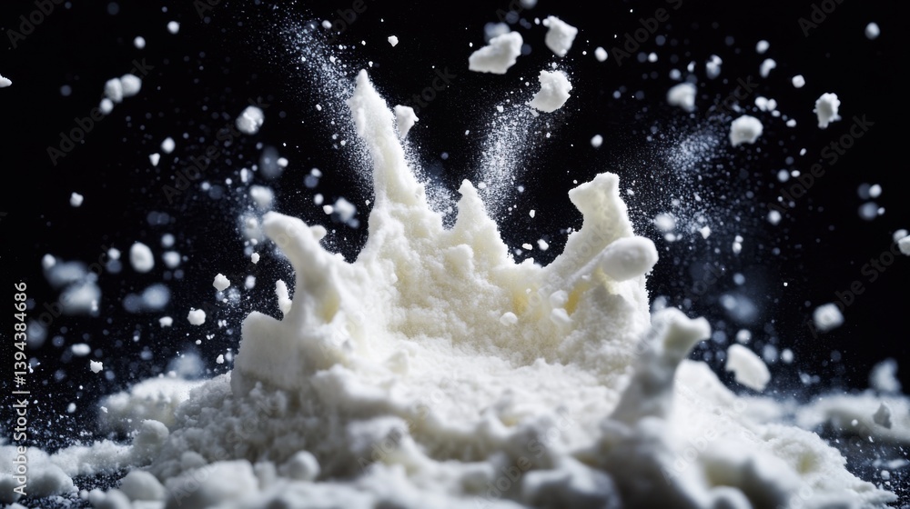Aufkleber a dynamic explosion of flour creates a cloud of fine particles against a dark background, highlighti