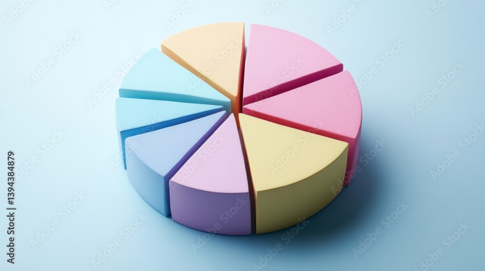 Leinwandbilder a minimalist d pie chart with clearly defined segments in bold colors, displayed on a smooth gradien