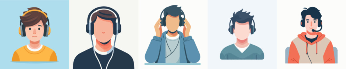 vector of young man wearing headphones