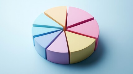 Obraz premium A minimalist D pie chart with clearly defined segments in bold colors, displayed on a smooth gradient background, emphasizing simplicity in data visualization.