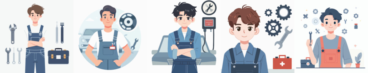 young car mechanic vector collection