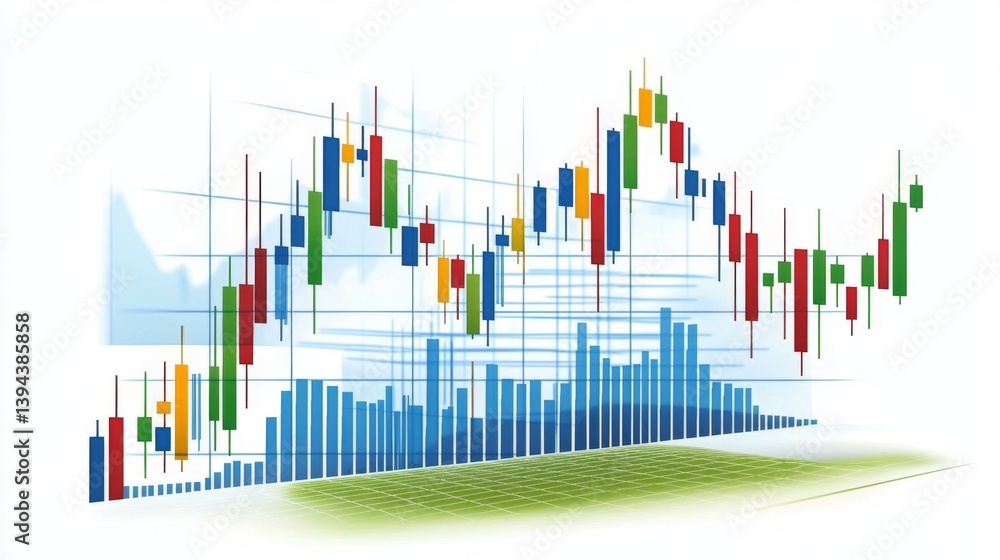 Leinwandbilder a minimalist image of candlestick charts on a monitor, showing price movements and trading volumes, 