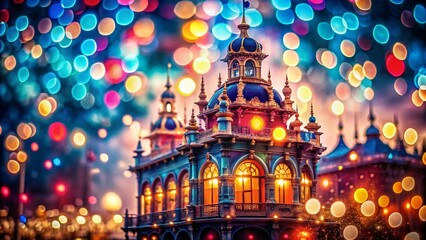 Obraz premium Enchanting Vintage Bokeh Background with Vibrant Blue Pink Red and Gold Glitter A Dreamy Festive and Elegant Design