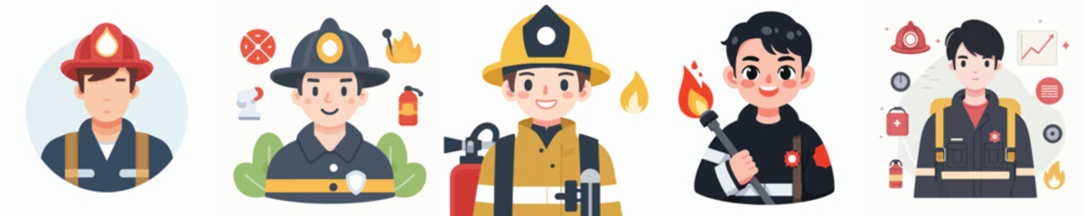 Fototapeta premium vector of young man wearing firefighter uniform