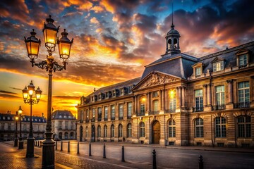 Fototapeta premium Majestic Bordeaux Courthouse at Dusk A Timeless Architectural Gem Under a Dramatic Backlit Sky
