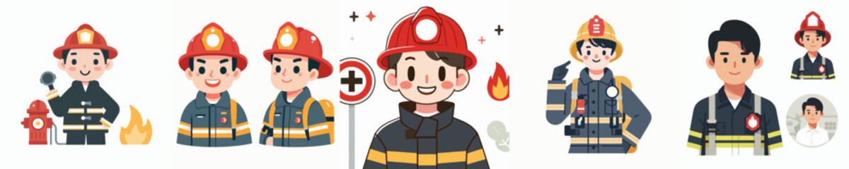 vector of young man wearing firefighter uniform
