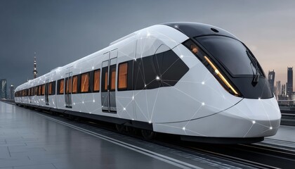 Naklejka premium Futuristic Networked Train A Glimpse into the Future of High-Speed Mass Transportation.