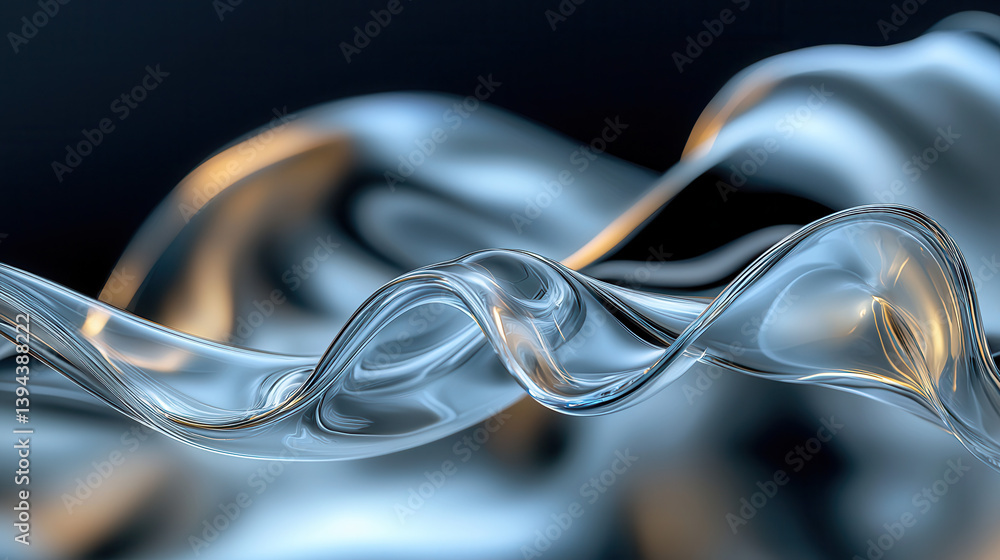 Poster abstract fluid like metallic waves in silver and gold tones, creating dynamic and elegant compositio