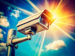 Retro Surveillance Camera Under a Pristine Blue Sky A Glimpse into Vintage Security Technology