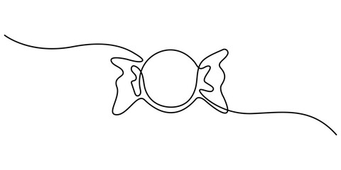 Candy in one continuous line drawing. Minimalist design for sweets and dessert themes. One continuous line illustration of a candy. Simplified hand-drawn illustration for treats and celebrations.
